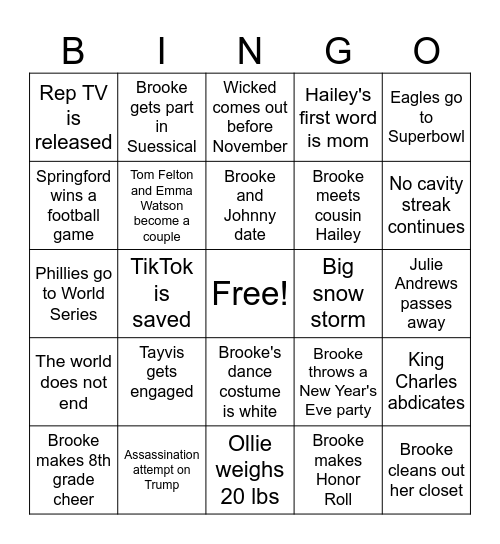 Brooke's 2025 BINGO Card Bingo Card