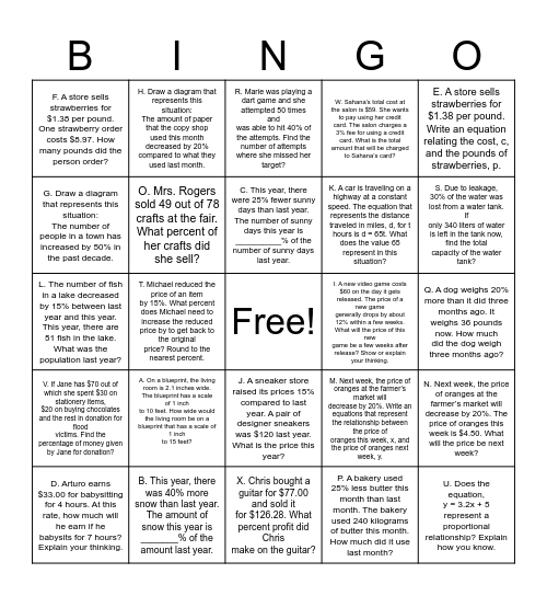 Percents Review Bingo Card