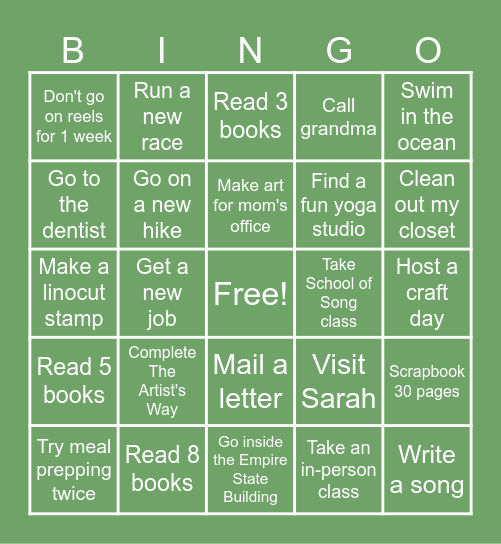 ✩₊˚.⋆ jill's 2025 goals ⊹₊⟡⋆ Bingo Card