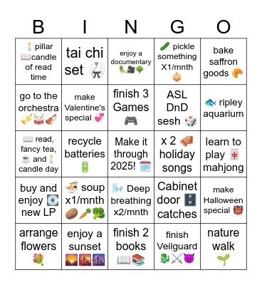 New Years Microgoals 2025 Bingo Card