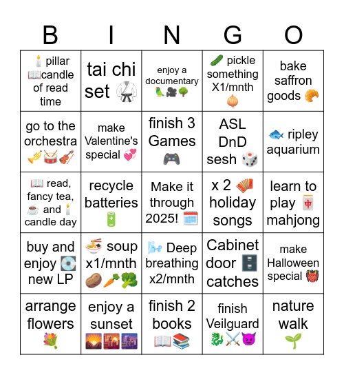 New Years Microgoals 2025 Bingo Card