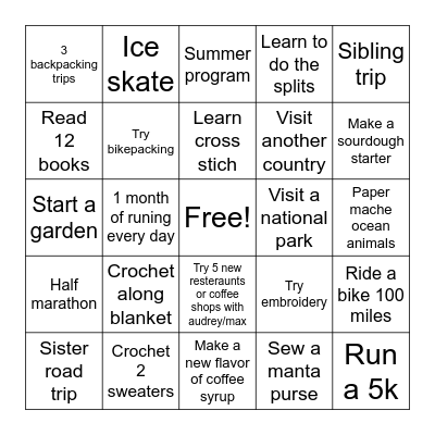 2025 Goals Bingo Card