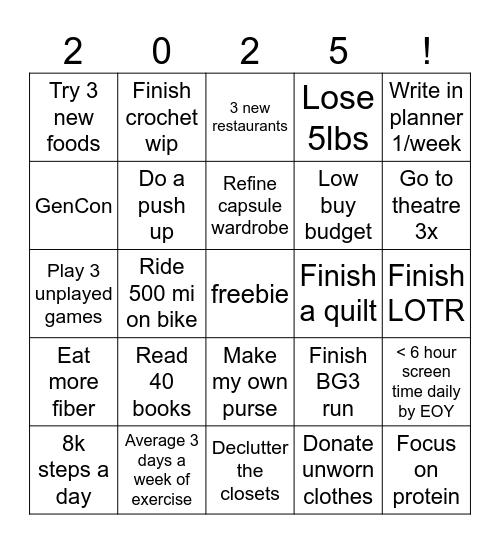 Resolution Bingo Card