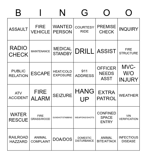 911 BINGO Card