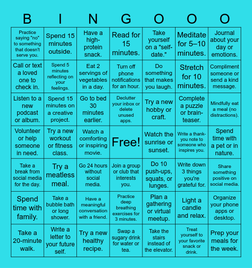 January Wellness Bingo Card