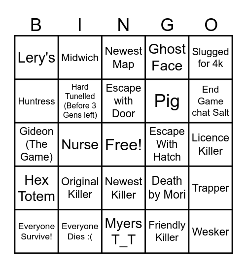 DBD Survivor Bingo Card