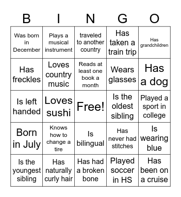 Get to know you for WOMEN Bingo Card