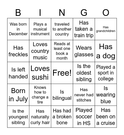 Get to know you for WOMEN Bingo Card