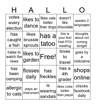 Hall Bingo Card