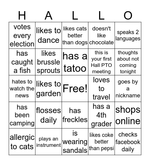 Hall Bingo Card