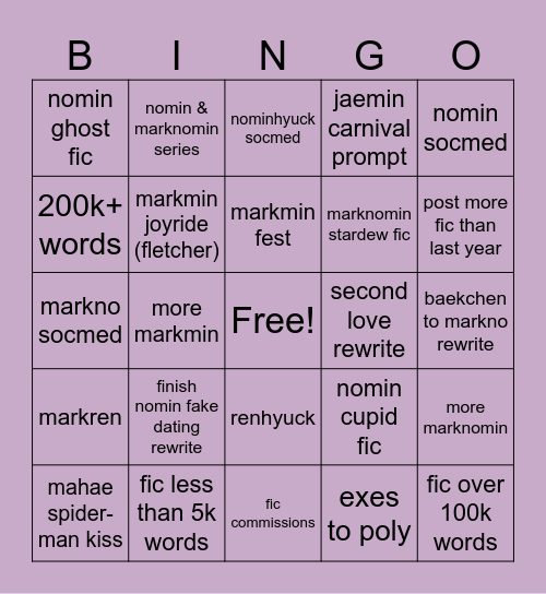 2025 fic Bingo Card