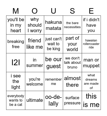 Disney Bingo Card