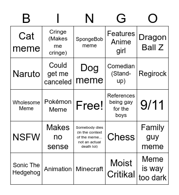Instagram Reel Bingo Card