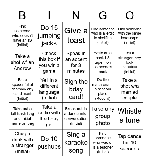 Cheers and Beers Bingo Card