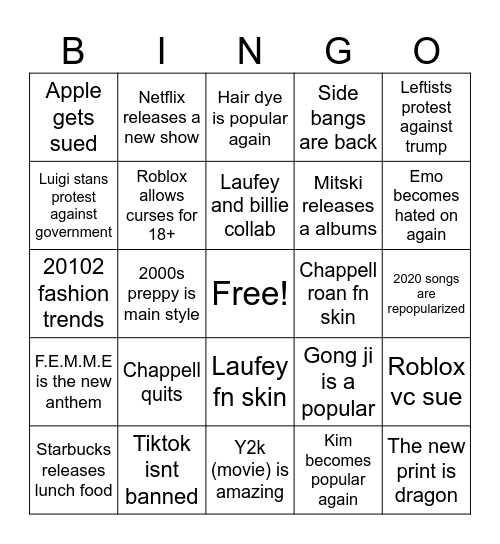 2025 card Bingo Card