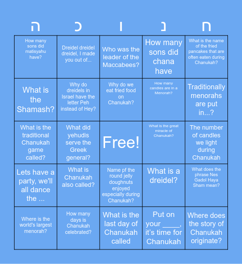 Chanukah Bingo Card