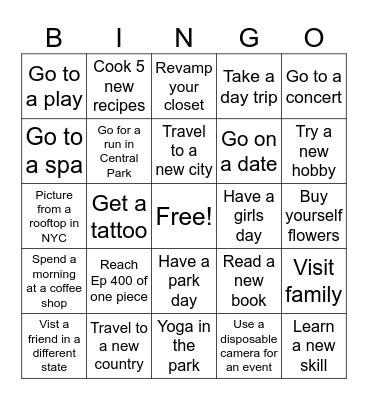 New Year 2025 Bingo Card