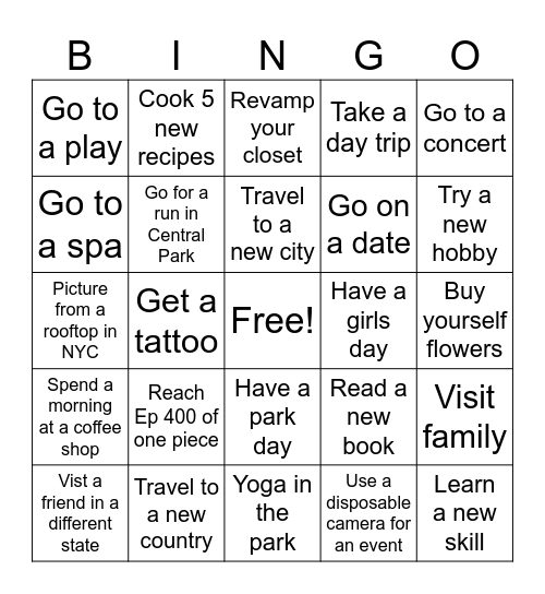 New Year 2025 Bingo Card