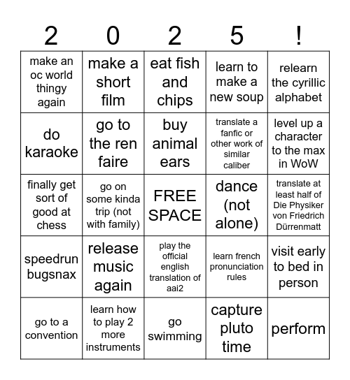 2025 Bingo Card
