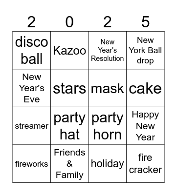 Kids New Year's Day Bingo Card