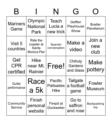 New Year's Resolution BINGO Card