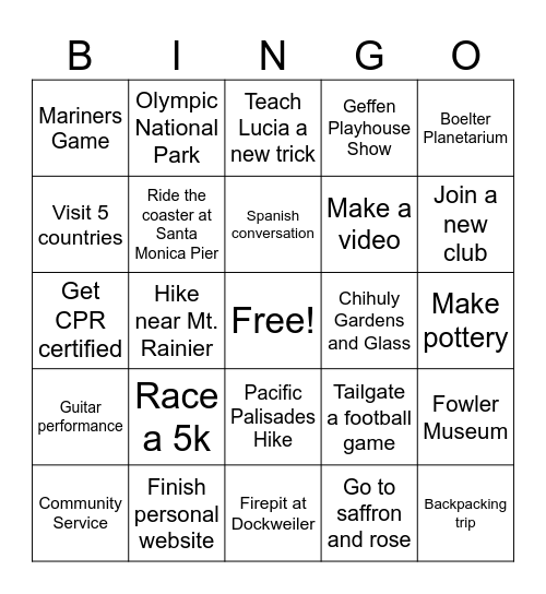 New Year's Resolution BINGO Card