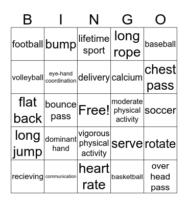 PE Bingo Card