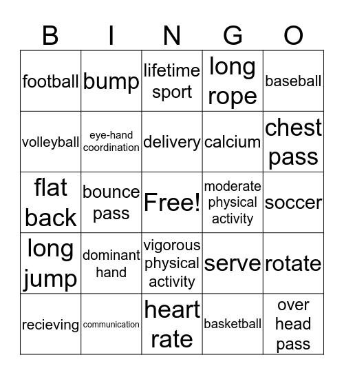 PE Bingo Card