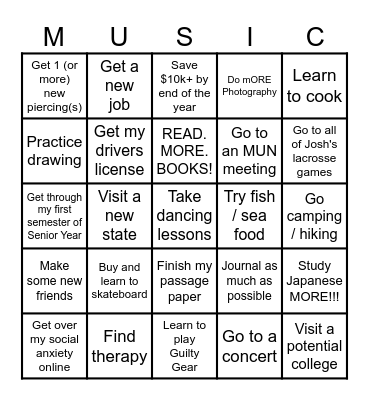 Oliver's 2025 Bingo Card