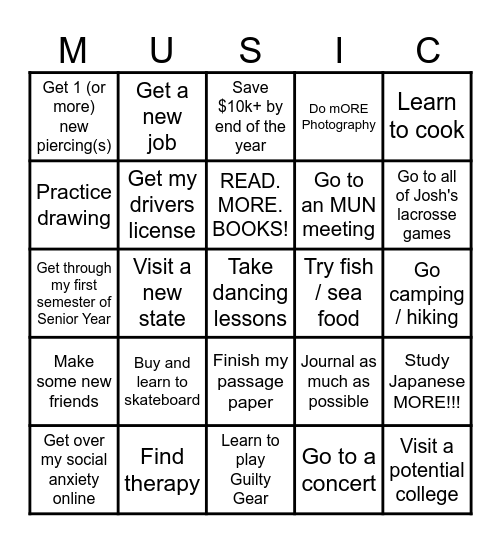 Oliver's 2025 Bingo Card