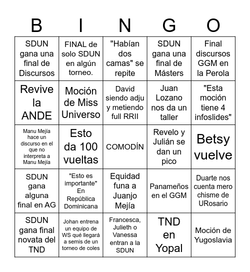 Bingo SDUN 2025 Bingo Card