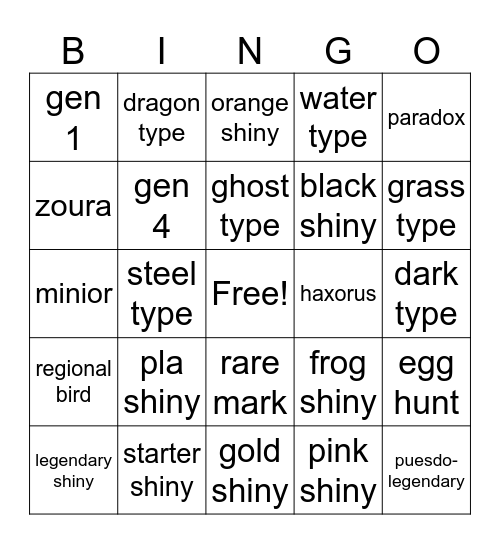 2025 shiny bingo card Bingo Card