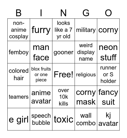 tsb players Bingo Card