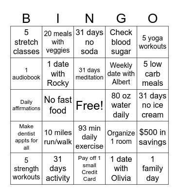 January Goals Bingo Card