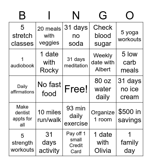 January Goals Bingo Card