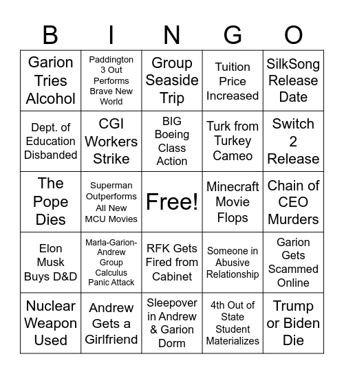 2025 Bingo Card