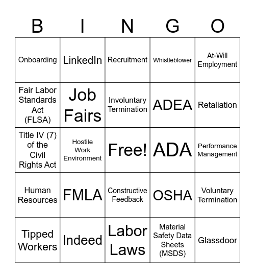 Human Resources Bingo! Bingo Card