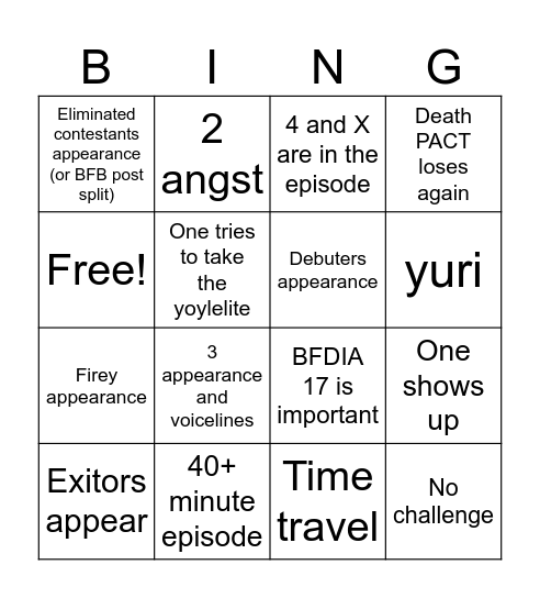 tpot 15 Bingo Card