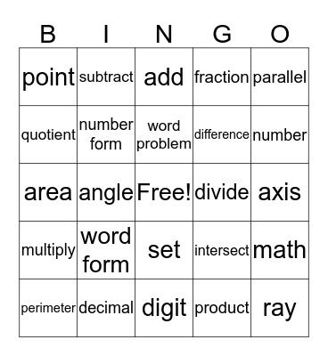 Math Vocabulary Bingo Card