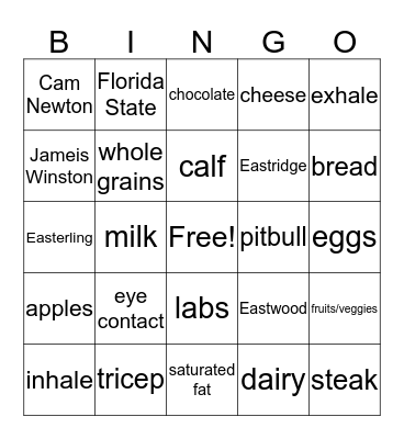 PE Bingo Card