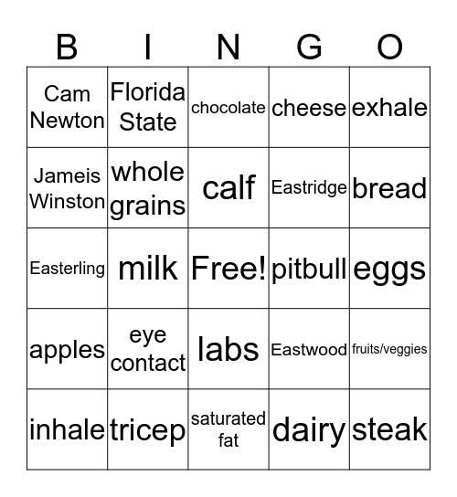 PE Bingo Card