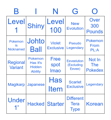 Pokemon Scarlet/Violet Surprise Trade Bingo Card