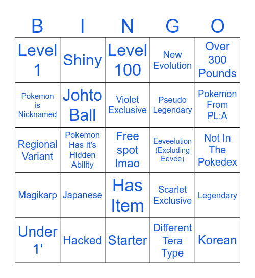 Pokemon Scarlet/Violet Surprise Trade Bingo Card