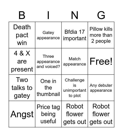 TPOT 15 BINGO Card