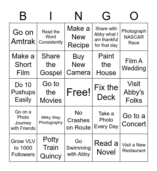 2025 Goals Bingo Card