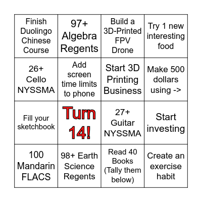 New Year's Resolution Bingo Board Bingo Card
