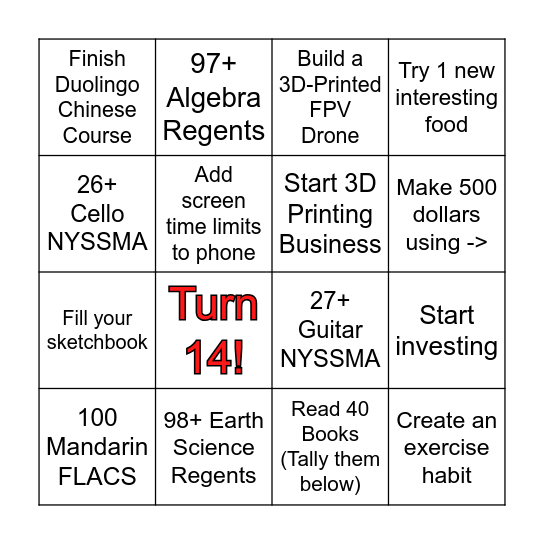 New Year's Resolution Bingo Board Bingo Card