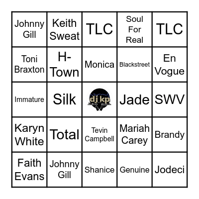 90s R&B Music Bingo with Dj KP Bingo Card