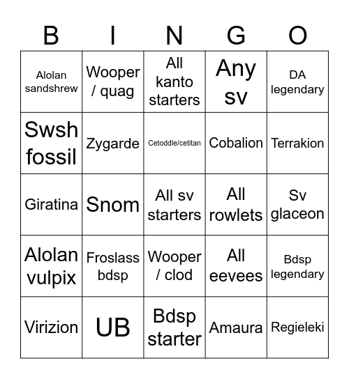 Shiny bingo 2025 Bingo Card