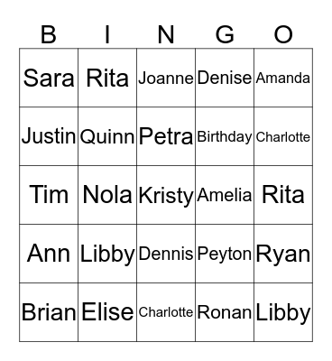 Rita's 90th Birthday Bingo Card